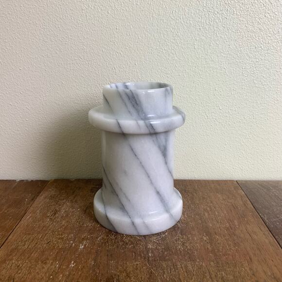 Vintage White Gray Veined Solid Marble Convertible Column Candle Holder Italy - Picture 1 of 6
